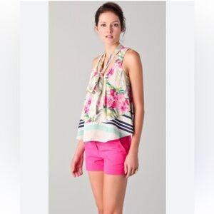 Elizabeth and James 100% Silk Floral Stripe Tie Neck Blouse Tank M